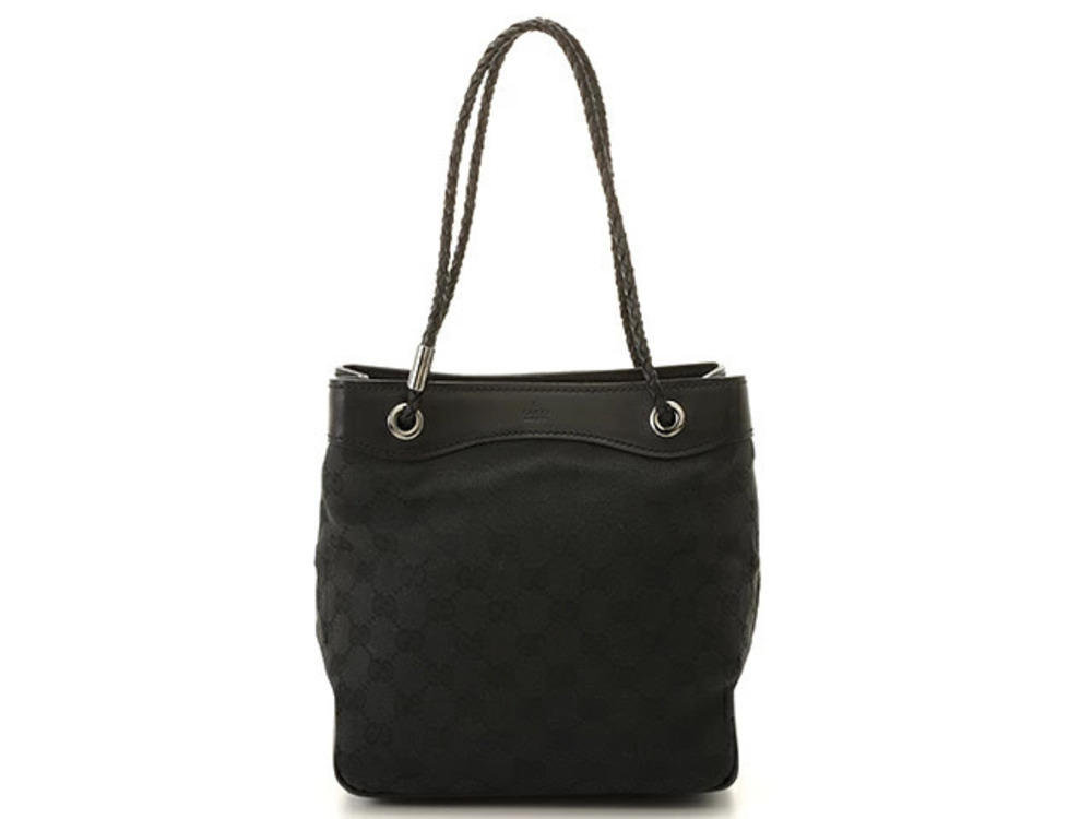 Gucci GG Shoulder Bag Black Canvas Calfskin